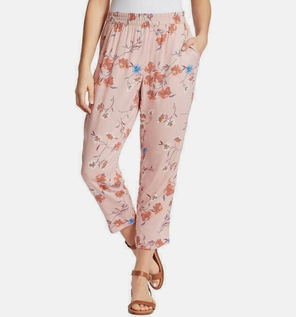 JESSICA SIMPSON Cadie Soft Pants Elastic Waist Tapered Leg Pink Floral Size M